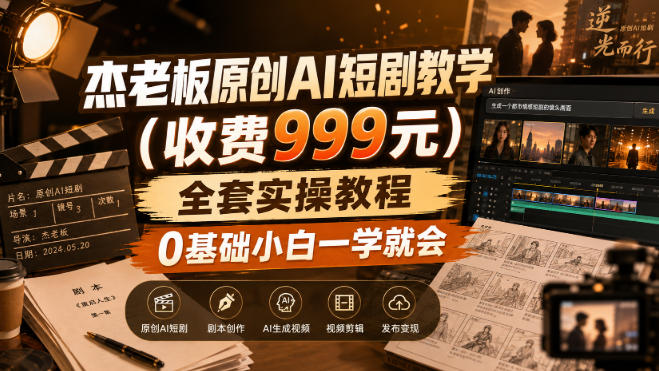 杰老板原创AI短剧教学(收费999元)，全套实操教程，0基础小白一学就会，非搬运技术-梦清研习社
