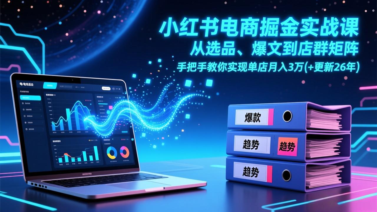 小红书电商掘金实战课，从选品、爆文到店群矩阵，手把手教你实现单店月入3万+(更新26年-梦清研习社