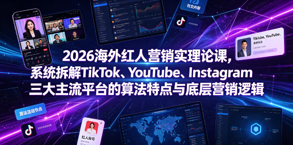 2026海外红人营销实理论课，系统拆解TikTok、YouTube、Instagram三大主流平台的算法特点与底层营销逻辑-梦清研习社