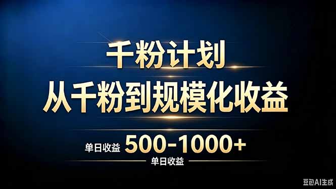 抖音千粉账号计划，从千粉到规模化收益 500-1000+单日收益-梦清研习社