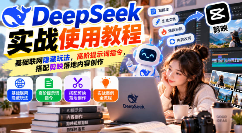 DeepSeek实战使用教程｜基础联网隐藏玩法，高阶提示词指令，搭配剪映落地内容创作-梦清研习社