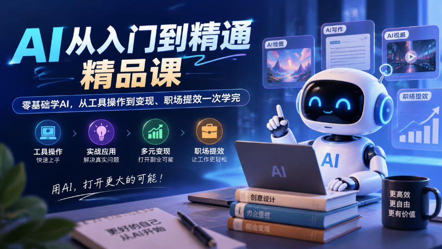 AI从入门到精通精品课,零基础学AI,从工具操作到变现、职场提效一次学完-梦清研习社