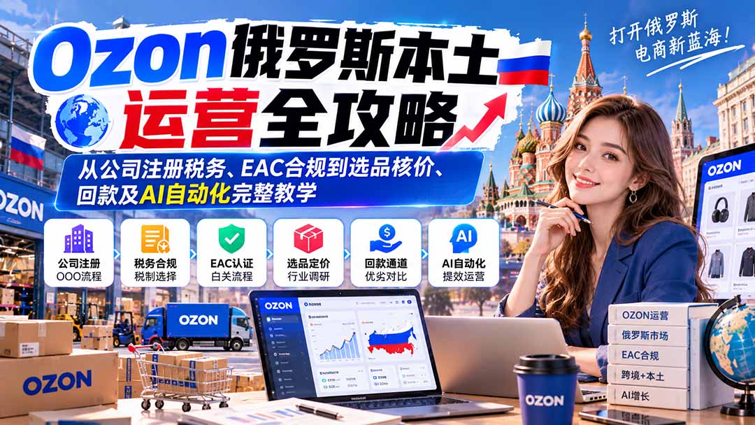 Ozon俄罗斯本土运营全攻略：从公司注册税务、EAC合规到选品核价、回款及AI自动化完整教学-梦清研习社
