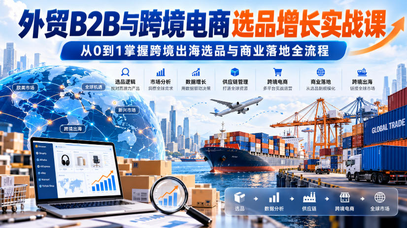 外贸B2B与跨境电商选品增长实战课，从0到1掌握跨境出海选品与商业落地全流程-梦清研习社
