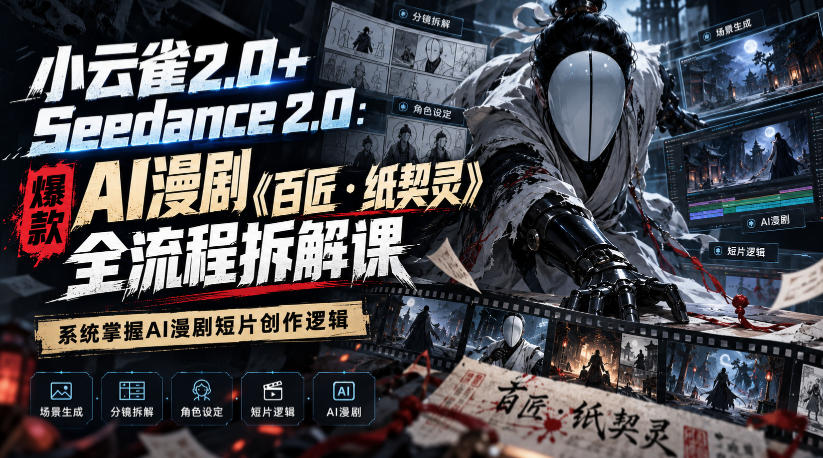 小云雀2.0+Seedance 2.0：爆款AI漫剧《百匠・纸契灵》全流程拆解课，系统掌握AI漫剧短片创作逻辑-梦清研习社