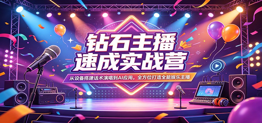 钻石主播速成实战营：从设备搭建话术演唱到AI应用，全方位打造全能娱乐主播-梦清研习社