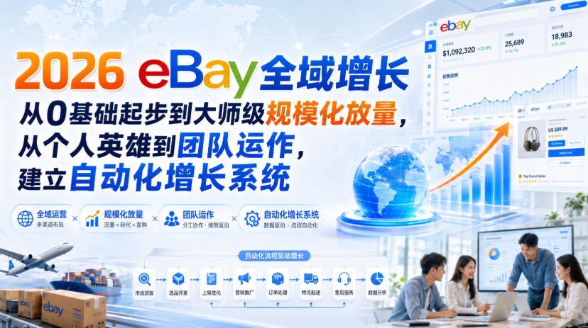 2026 eBay全域增长，从0基础起步到大师级规模化放量，从个人英雄到团队运作，建立自动化增长系统-梦清研习社