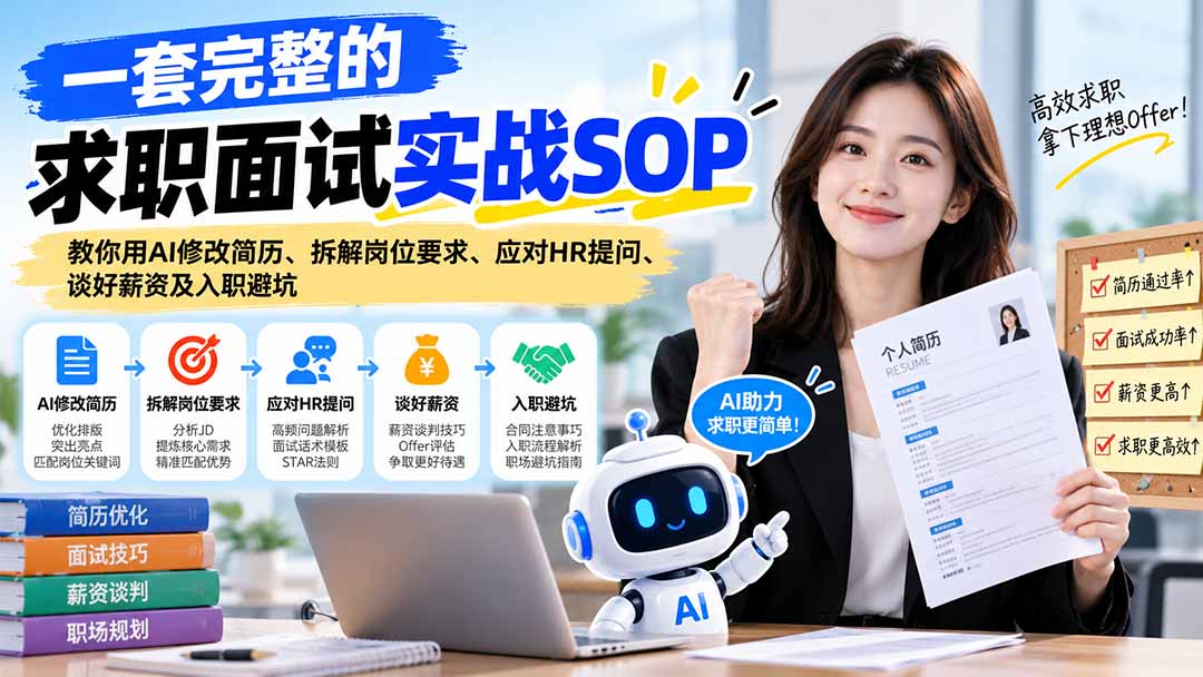 一套完整的求职面试实战SOP：教你用AI修改简历、拆解岗位要求、应对HR提问、谈好薪资及入职避坑-梦清研习社