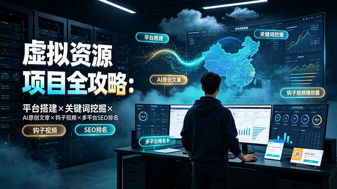 虚拟资源项目全攻略：平台搭建×关键词挖掘×AI原创文章×钩子视频×多平台SEO排名-梦清研习社