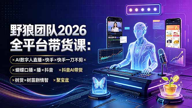 野狼团队2026全平台带货课-7月：AI数字人直播×快手一刀不剪×蝴蝶口播×抖音AI带货×树苗剧情智剪×聚宝盆-梦清研习社