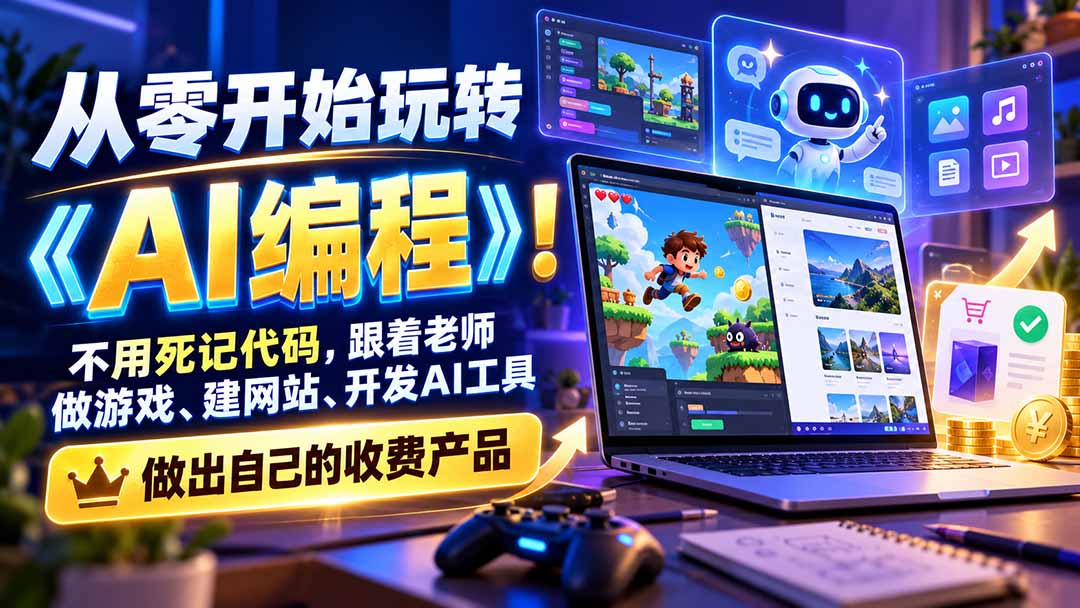 从零开始玩转《AI编程》！不用死记代码，跟着老师做游戏、建网站、开发AI工具，最后完成自己的收费产品-梦清研习社