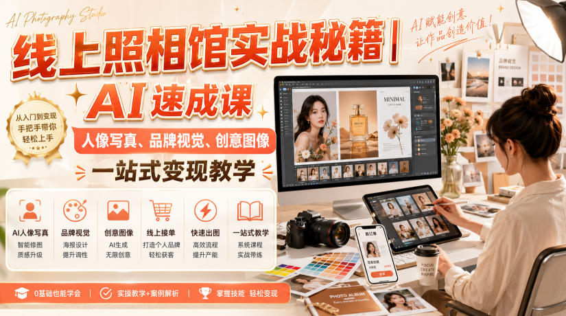 线上照相馆实战秘籍｜AI速成课，人像写真、品牌视觉、创意图像一站式变现教学-梦清研习社