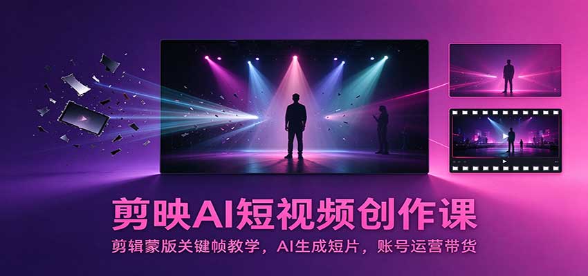 剪映AI短视频创作课:剪辑蒙版关键帧教学,AI生成短片,账号运营带货-梦清研习社