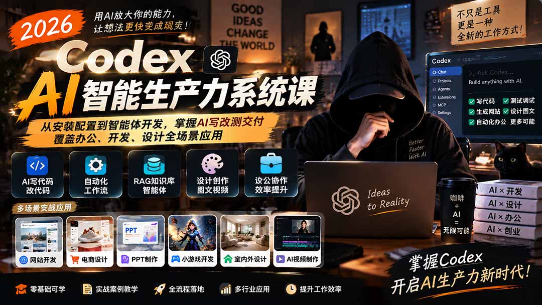 2026 Codex AI智能生产力系统课-更新｜从安装配置到智能体开发，掌握AI写改测交付，覆盖办公、开发、设计全场景应用-梦清研习社