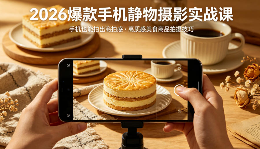 2026爆款手机静物摄影实战课,手机也能拍出商拍感,学会拍出高质感美食商品-梦清研习社