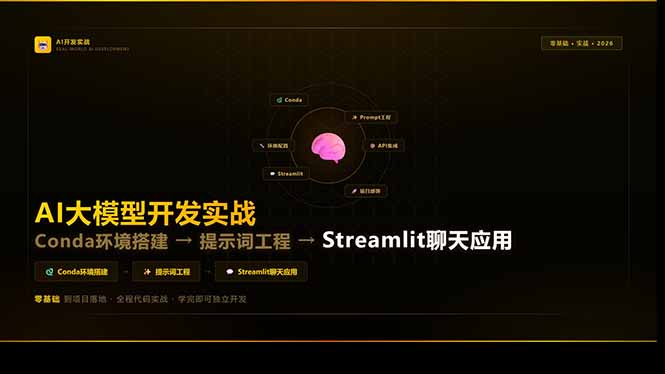 AI大模型开发实战：Conda环境搭建→提示词工程→Streamlit聊天应用，零基础到项目落地-梦清研习社