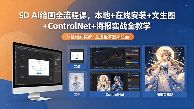 SD AI绘画全流程课，本地+在线安装+文生图+ControlNet+海报实战全教学-梦清研习社