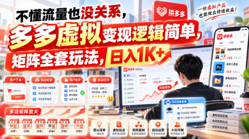 不懂流量也没关系，多多虚拟变现逻辑简单，矩阵全套玩法，日入1K+【揭秘】-梦清研习社