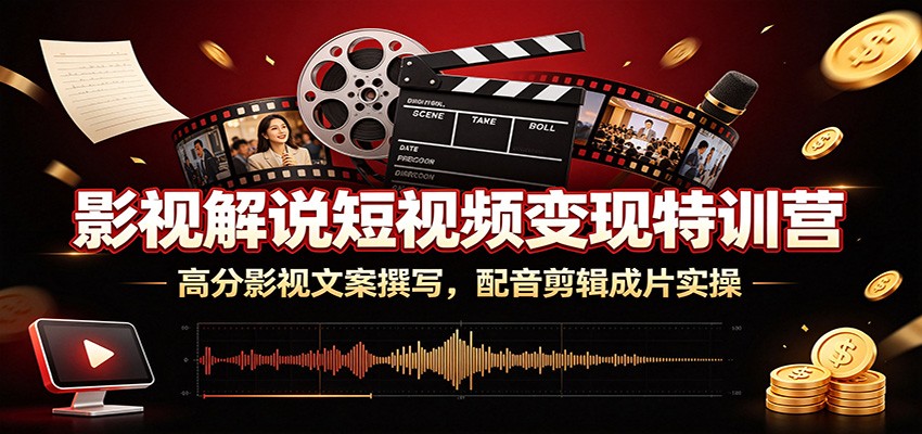 影视解说短视频变现特训营：高分影视文案撰写，配音剪辑成片实操-梦清研习社