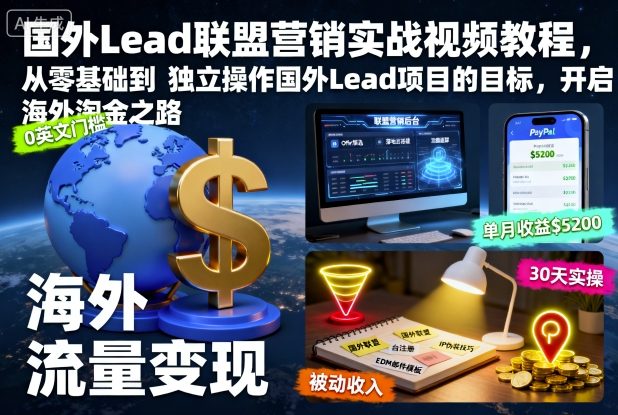 国外Lead联盟营销实战视频教程，从零基础到独立操作国外Lead项目的目标，开启海外淘金之路-梦清研习社