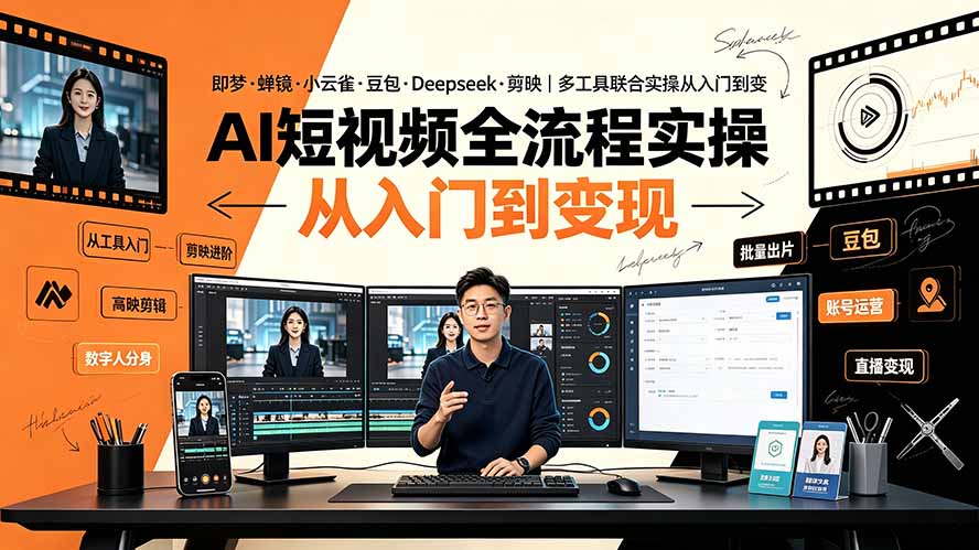 AI短视频全流程实操：即梦·蝉镜·小云雀·豆包·Deepseek·剪映｜多工具联合实操从入门到变现-梦清研习社