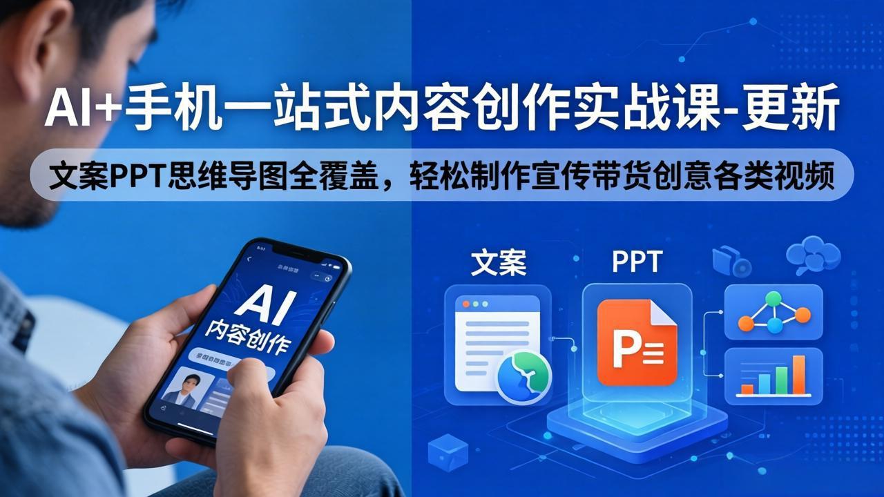 AI+手机一站式内容创作实战课-更新，文案PPT思维导图全覆盖，轻松制作宣传带货创意各类视频-梦清研习社