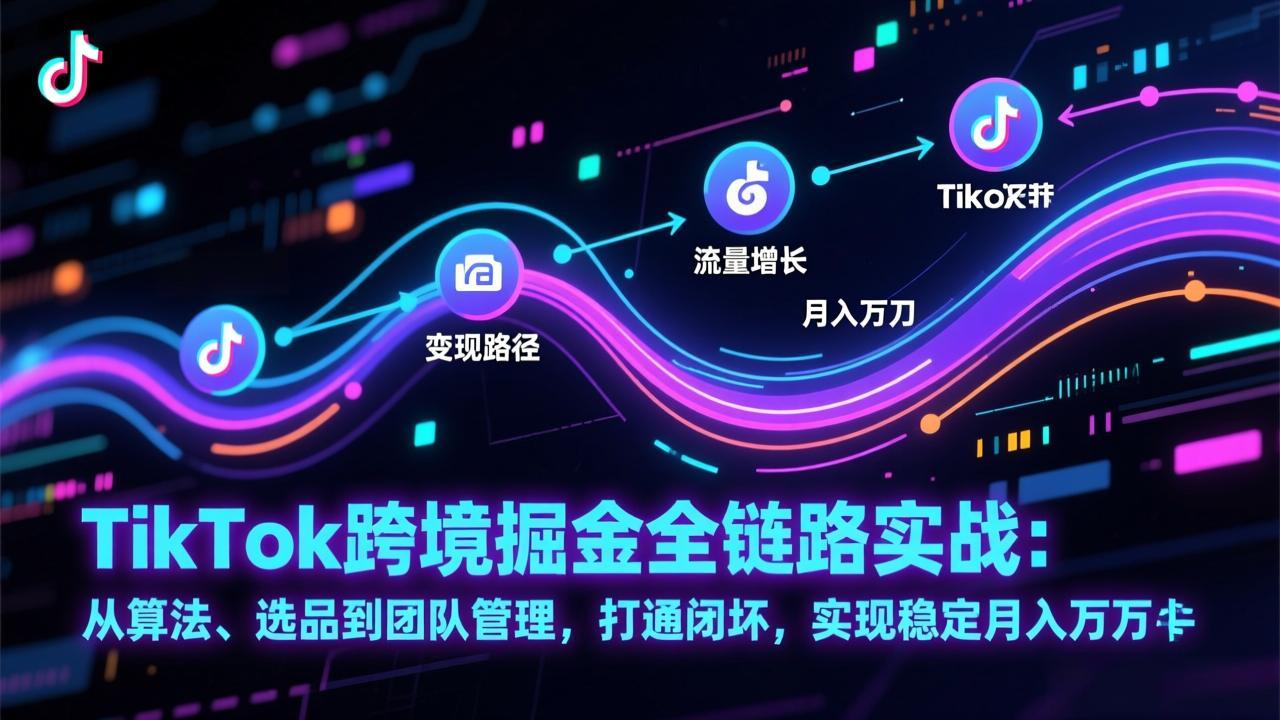 TikTok跨境掘金全链路实战:从算法、选品到团队管理,打通闭环,实现稳定月入万刀-梦清研习社