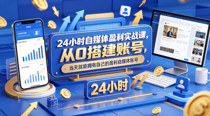 24小时自媒体盈利实战课，从0搭建账号，当天就能拥有自己的盈利自媒体账号-梦清研习社