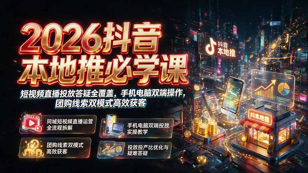 2026抖音本地推必学课｜短视频直播投放答疑全覆盖，手机电脑双端操作，团购线索双模式高效获客-梦清研习社
