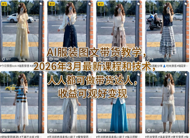 AI服装图文带货教学,2026年3月最新课程和技术,人人都可做带货达人,收益可观好变现-梦清研习社