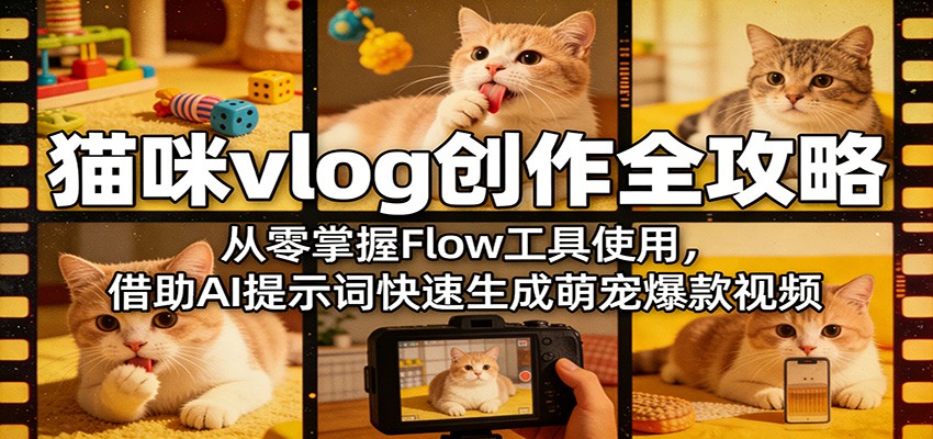 猫咪vlog创作全攻略:从零掌握Flow工具使用,借助AI提示词快速生成萌宠爆款视频-梦清研习社
