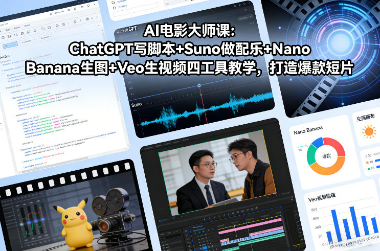 AI电影大师课：ChatGPT写脚本+Suno做配乐+Nano Banana生图+Veo生视频，打造爆款短片-梦清研习社