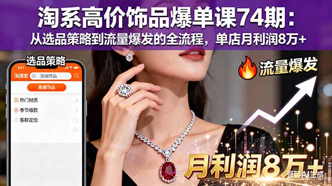 淘系高价饰品爆单课74期：从选品策略到流量爆发的全流程，单店月利润8万+-梦清研习社
