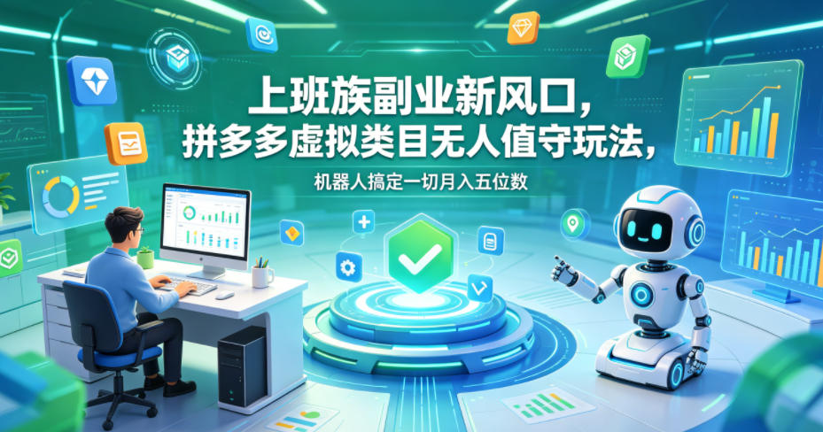 上班族副业新风口，拼多多虚拟类目无人值守玩法，机器人搞定一切月入五位数【揭秘】-梦清研习社