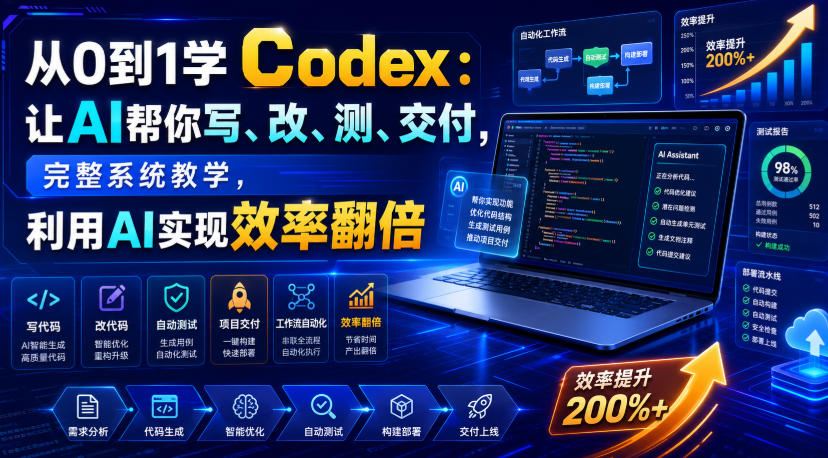 从0到1学Codex：让AI帮你写、改、测、交付，完整系统教学，利用AI实现效率翻倍-梦清研习社