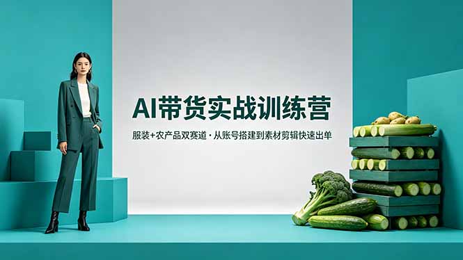 AI带货实战训练营，服装+农产品双赛道，从账号搭建到素材剪辑快速出单-梦清研习社