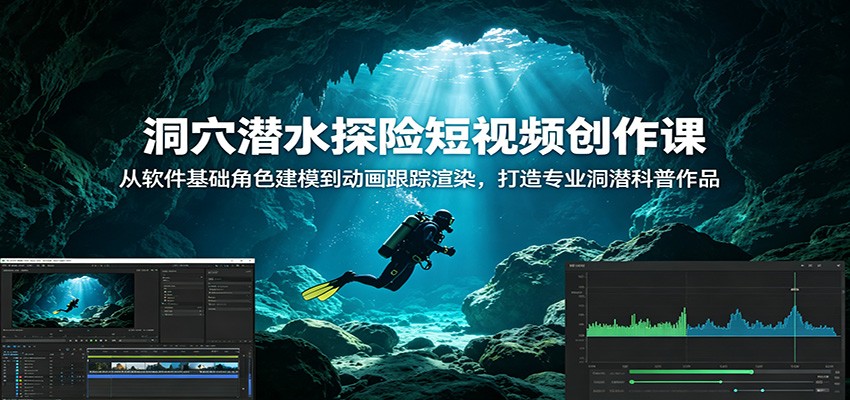洞穴潜水探险短视频创作课：从软件基础角色建模到动画跟踪渲染，打造专业洞潜科普作品-梦清研习社