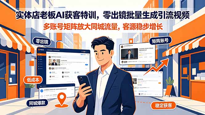 实体店老板AI获客特训，零出镜批量生成引流视频，多账号矩阵放大同城流量，客源稳步增长-梦清研习社