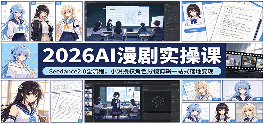 2026AI漫剧实操课：Seedance2.0全流程，小说授权角色分镜剪辑一站式落地变现-梦清研习社