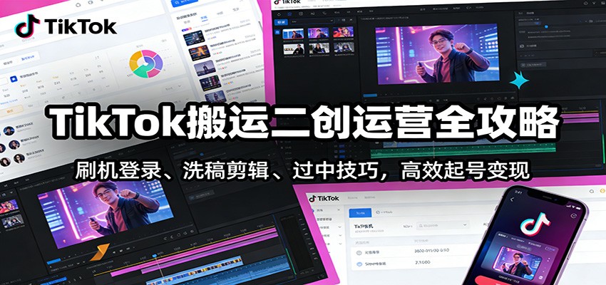 TikTok搬运二创运营全攻略:刷机登录、洗稿剪辑 、过中技巧,高效起号变现-梦清研习社