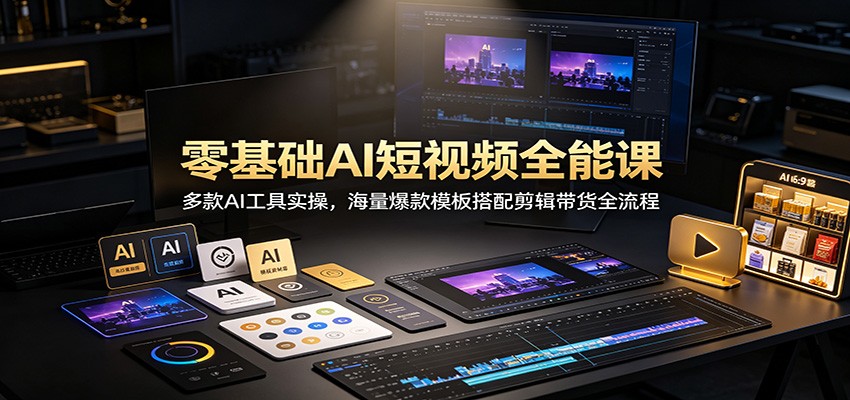 零基础AI短视频全能课：多款AI工具实操，海量爆款模板搭配剪辑带货全流程-梦清研习社