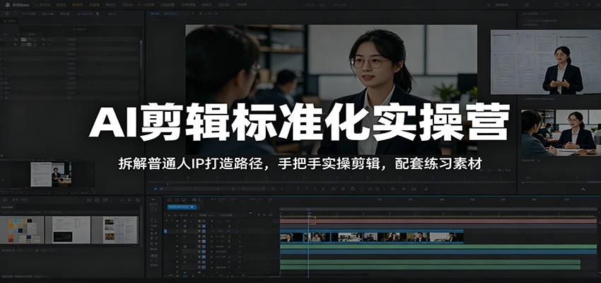 AI剪辑标准化实操营：拆解普通人IP打造路径，手把手实操剪辑，配套练习素材-梦清研习社