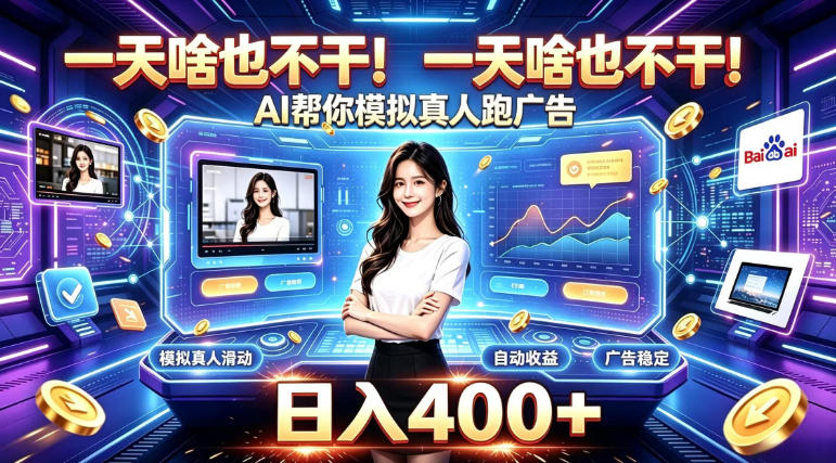 一天啥也不干！AI帮你模拟真人跑广告，稳定日入400+，实现真正被动变现【揭秘】-梦清研习社
