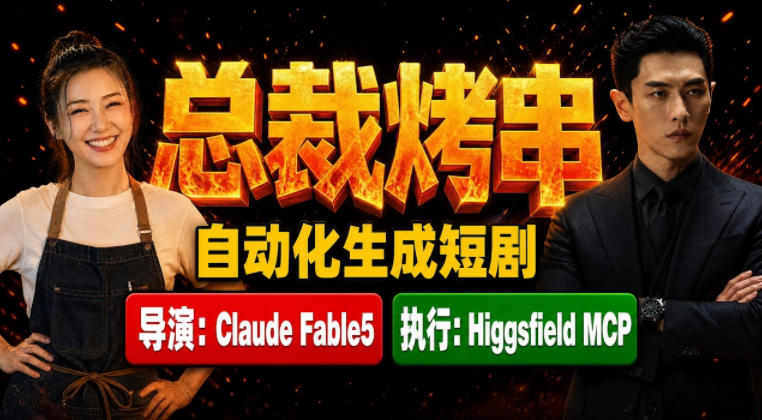 Claude Fable5担任导演+Higgsfield MCP落地执行|《总裁烤串》真人质感短剧全自动AI生成全流程教学-梦清研习社
