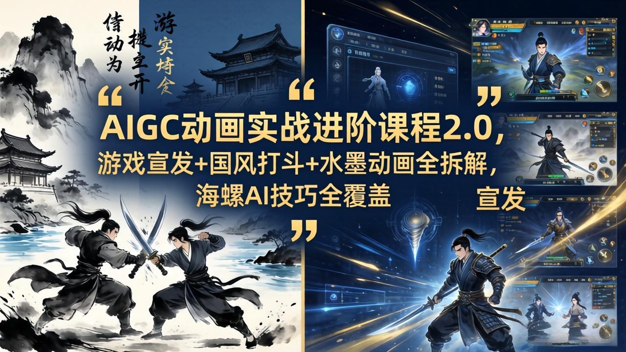 AIGC动画实战进阶课程2.0，游戏宣发+国风打斗+水墨动画全拆解，海螺AI技巧全覆盖-梦清研习社