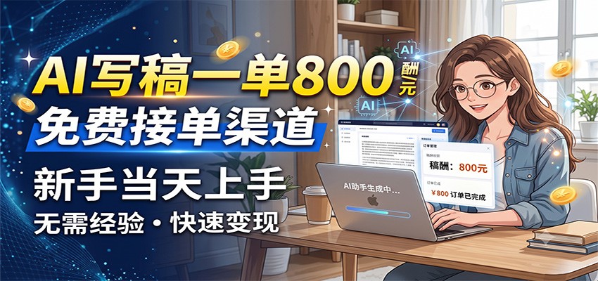 AI写稿一单800，免费接单渠道，一单一结几十到上千，新手当天上手-梦清研习社