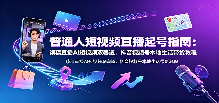 普通人短视频直播起号指南：读稿直播AI短视频双赛道，抖音视频号本地生活带货教程-梦清研习社