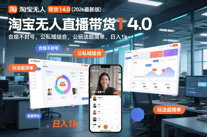 淘宝无人直播带货14.0(2026最新版):合规不封号,公私域结合,玩法超简单,日入1k+【揭秘】-梦清研习社