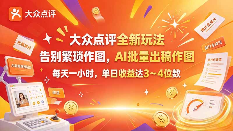 大众点评全新玩法，不用繁琐作图，AI 批量出稿作图，每天一小时，单日收益达 3～4 位数-梦清研习社