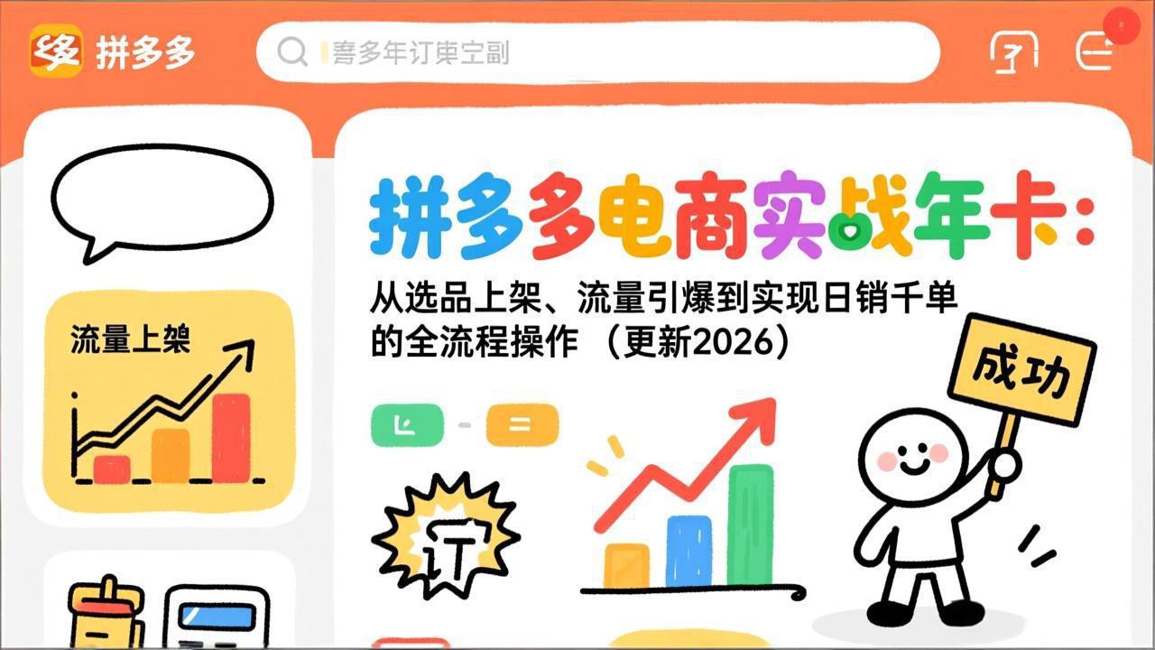 拼多多电商实战年卡：从选品上架、流量引爆到实现日销千单的全流程操作(更新2026年8月-梦清研习社